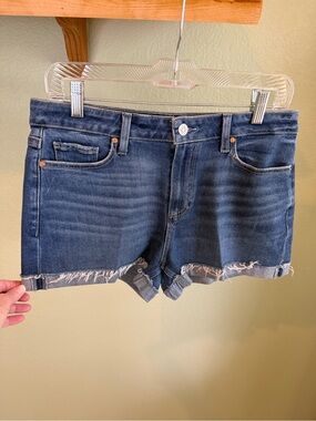 PAIGE Denim Cutoff Shorts Size 29 Blue Raw Hem Rolled Cuff Stretch Jean Shorts